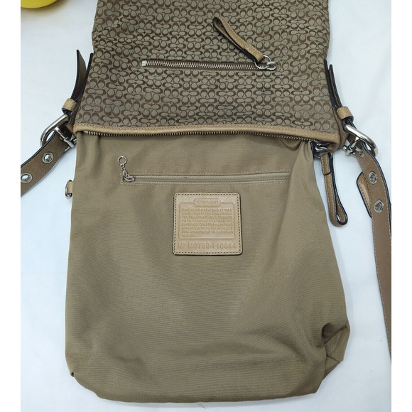 Coach Signature Brown Canvas Suede Zipper Closure Crossbody Shoulder Bag - Picture 10 of 14